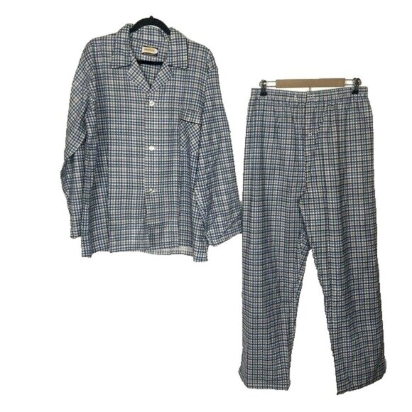 Pleetway Men’s Pajama Set Size Large Balloon Seat Plaid Blue and White - Picture 1 of 12